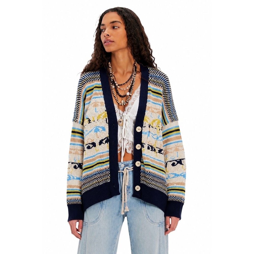 FREE PEOPLE We The Free Umbrella Knit Cardigan Sweater Oversized Medium NWT